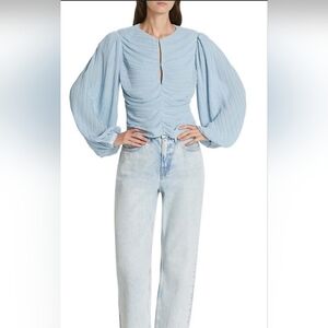 Frame Denim Pleated Billow Sleeve Top SZ L